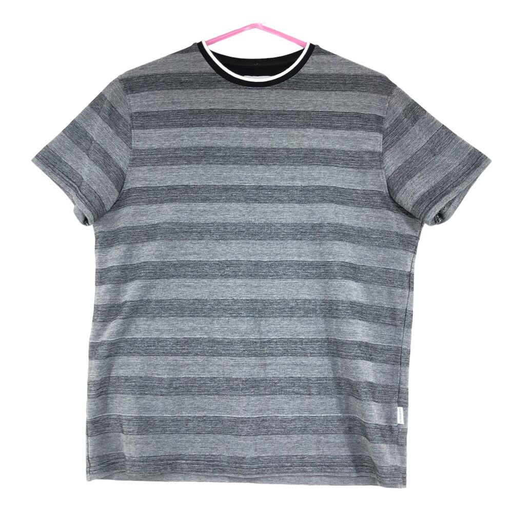 Peter Werth London N1 Mens Size S T Shirt Crew Neck Short Sleeve Striped Grey